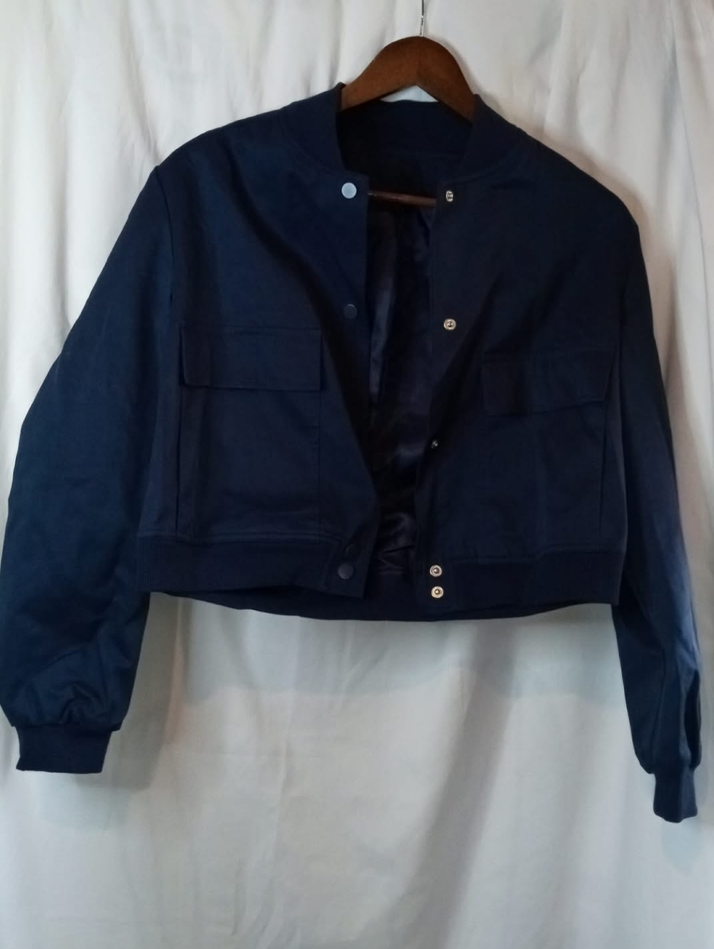 Small Navy Blue Cropped Military Bomber Jacket Coat Punk Baddie Preppy Pockets